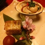 高志の宿 高島屋 - 焼き物　雲丹のノドグロ巻き　白子焼き