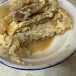 大衆食堂 若名 - 豚肉の厚みは写真の通りで、 汁だくの極みだけど.......写真のとおり 味は薄めなのが幸いしているのか。。。  此れだけ並べれば最低のかつ丼なんだけど、 [b:結構美味しいのだ、、、]不思議なかつ丼