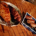 紡gi - 左から　つくね・レバ・生姜豚巻き