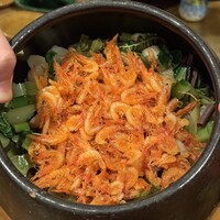 茜坂大沼 - 9、お食事
                    桜海老、うるい、あかこごみ、山うどの炊き込みご飯。
