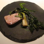 フロリレージュ - 萩産天然鰤のムニエル、深谷ねぎ添え、春菊のソース