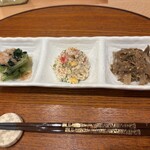 やまのい - 小松菜おひたし、オカラのポテトサラダ、独活と牛蒡のきんぴら