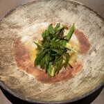 nôtori - オオイワナ（2週寝かせ）ブロッコリーピューレ グリーンオリーブ たけのこ アスパラ スナップえんどう こごみやうるい等の山菜 甘夏オイル 蜂蜜 発酵させた白菜ジュース