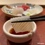 御料理 寺沢 - 槍烏賊の炙りを割醤油で