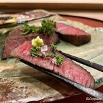 御料理 寺沢 - いわて牛のフィレ肉の炭火焼に山葵と花山椒