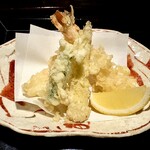 胡蝶庵 仙波 - 天ぷら　海老２、ヤングコーン、ししとう