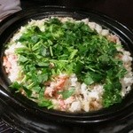青山きいろ - ［夜コース］食事はカニと新レンコンと生姜の土鍋ご飯！レンコンのシャキシャキ感とたっぷり三つ葉と生姜の風味がすごい。