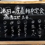 藤門 - メニュー(店外掲示 本日の刺身定食の魚案内)
