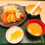 とんかつ　かつ楽 - レディース定食男性も注文可能
ヒレカツ・野菜かつ2種・チキンチーズ大葉巻き
野菜かつはカボチャとれんこん