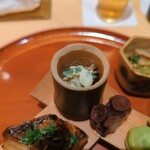 銀座 しのはら - きゅうり、大徳寺麩、クラゲの胡麻白酢和え