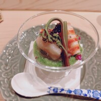 はらまさ - グリーンアスパラの摺り流し　新じゃが、帆立、海老