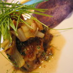 レストラン ヒロミチ - 小名浜産真鱈白子のムニエル、ポロ葱と芽葱を添えて