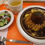 ライオンの卵 - オムバーグセット　1090円　デミグラスソース　スープ・サラダ付