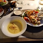 ザ・テラス - コーンスープ　うずらのサラダ美味しかった。