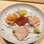 すが弥 - お通しの五種盛りです