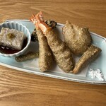 胴搗自家製粉 手打蕎麦 地慈 - 鴨と筍のつけ汁蕎麦に付いていたそば粉天ぷら