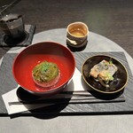 VERT - 『〆⑧』
      
      ・木の芽味噌焼きおにぎりのお茶漬け
      
      ・鰺の南蛮漬け（ベルガモット新芽で香りづけ）
      　上には、シトラスフラッシュ（マイクロリーフの一種）