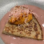 uto - 温／　ジャガイモのクレープ　虹鱒のリエット　桜桃のソース