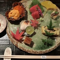 うなぎ時任 - 大間の鮪、うなぎの煮こごり、うまき、虎河豚の白子