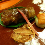 名古屋 浅田 - ８月　焼き物：松茸和牛巻き、いなだ、石川芋うに焼き