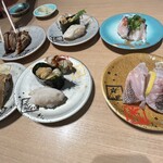 回転寿司 鮮 - 貝3点　黒鯛　炙り黒むつ