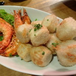 海老炉端 orb - コース八品目、九品目　焼き海老、里芋のフライドポテト