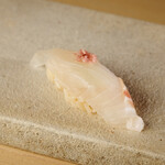 鮨 といろ - 春子鯛の握り（自家製桜の塩漬けを添えて）