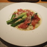 生ハムとグリーンアスパラのリゾット