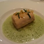 レ セゾン - 2014 8 魚料理 舌平目のシャンパーニュ ラッケ ポワロー レモン パルメザンチーズ