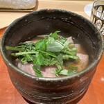 銀座 しのはら - 飛び牛 筍 蓴菜 クレソン こごみのお鍋