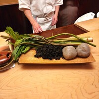 本湖月 - イタドリとモミジガサと青干しゼンマイの湯葉巻き、下仁田蒟蒻