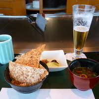 嘉門 - ｶﾞｰﾘｯｸﾗｲｽ、味噌椀、香の物、生ﾋﾞｰﾙ