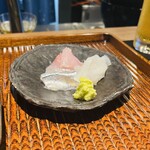 尾張会席 誠名 - ヤリイカ、さより、甘鯛のお刺身