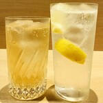 宿酒 きんきん - 20250919まるごとゆず梅酒ソーダ割・生レモンサワー600円