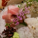 みつ林 - 5000円コースの刺身盛合せ   天然ヒラメの昆布締め・インドマグロ・鱧焼霜  