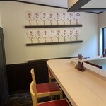 肉と庭 まつを - 舞妓さん巡りに関係する内輪です。この変一体の店舗さんにはこのような舞妓さん内輪が飾られているみたいです。