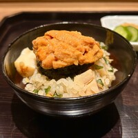京味 もと井 - 帆立の土鍋ごはん　雲丹　昆布の佃煮