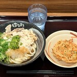 はなまるうどん - 料理写真:はなまるうどん 茅場町店 わさび豚鬼おろし 小 税込780円 + 野菜かき揚げ 税込170円