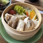 地産地消のゆったりカフェ さんち - 嫁さん、鶏皮は食べナインティナインなりね(^^;