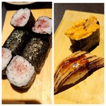 広島呑み屋街 ほのぼの横丁 - 梅シソ巻き&ウニ&穴子