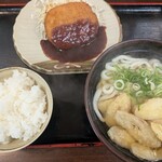 人力うどん - メンチカツうどんセット　810円　　ごぼ天　190円