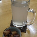 みさき庵 - :麦焼酎のそば湯割り お通し