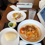 デニーズ - 飯田店主おすすめセット　2321円 オリエンタル冷やし豆乳担々麺+エスニック唐揚げ超ライム+パオズ