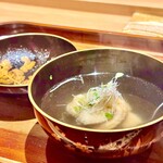 炎水 - 奥井海生堂「蔵囲い昆布」と坂井商店「本枯本節」　あいなめのお椀　その香りと旨味