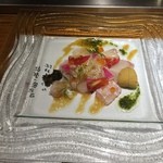 母屋　虎幻庭 - ヒラメのカルパッチョ　白雲丹添え