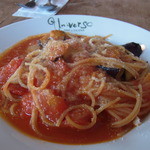Universo - 2014.8)パスタランチ（１０２６円）のナスとモッツァレラのトマトソースパスタ