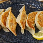 横堀餃子   - バラエティセット。左から横堀、エビ、しそ各２個