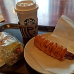 スターバックス コーヒー - 料理写真:根菜チキンサラダラップ、あらびきソーセージパイ、スターバックスラテTall