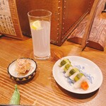 煮込みや まる。 - おしんこ、長芋もお洒落で美味い