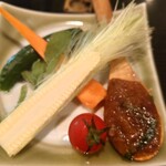 北海亭 - お通しの野菜！添えてある自家製の油みそがすごい